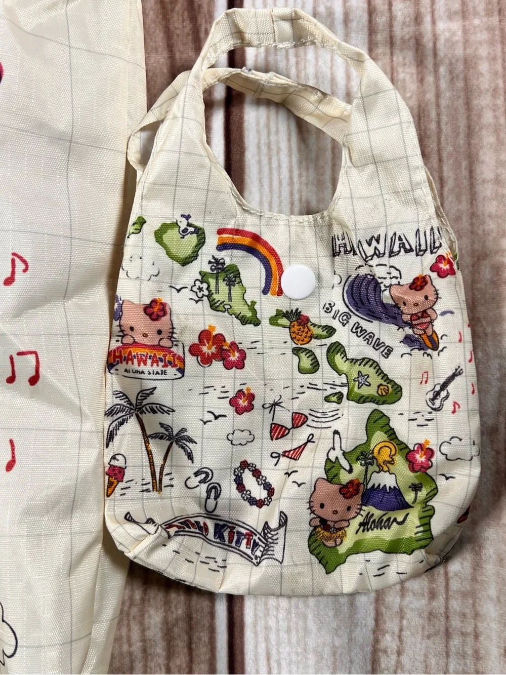 Hello Kitty Cream Tote Bag with Colorful Hawaii Prints